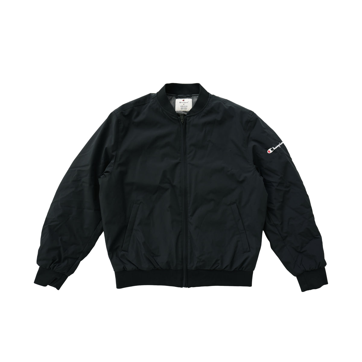 CHAMPION SCRIPT LOGO BOMBER JACKET – BLACK