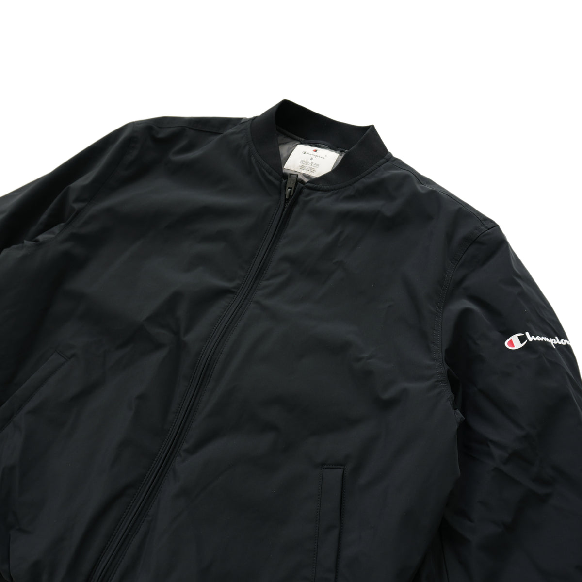CHAMPION SCRIPT LOGO BOMBER JACKET – BLACK