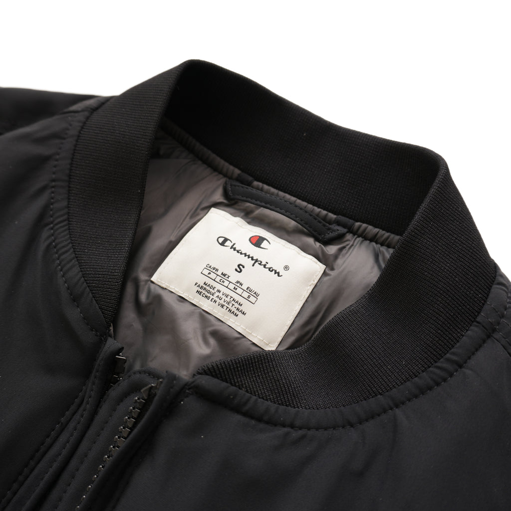 CHAMPION SCRIPT LOGO BOMBER JACKET – BLACK