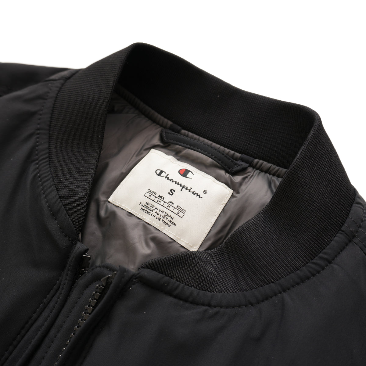 CHAMPION SCRIPT LOGO BOMBER JACKET – BLACK