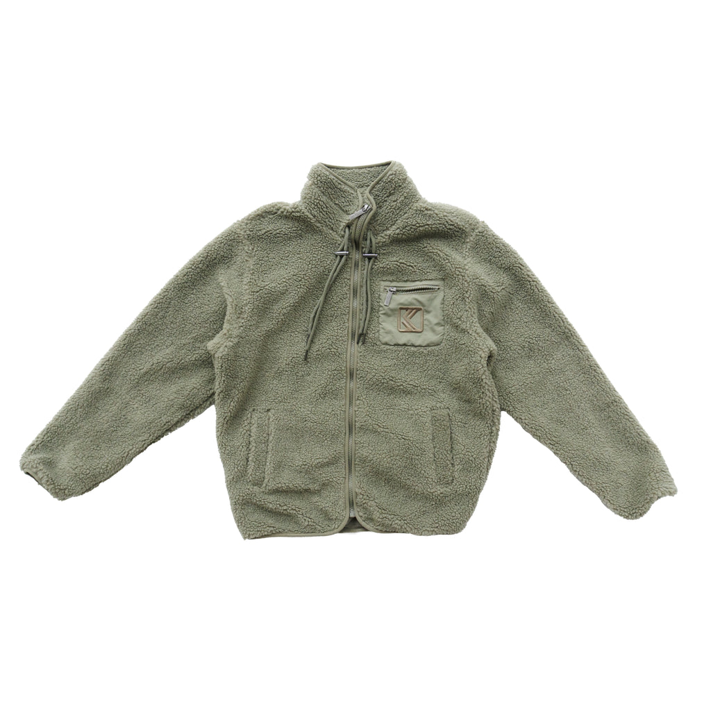 KARL KANI SHERPA FLEECE ZIP JACKET – SAGE GREEN