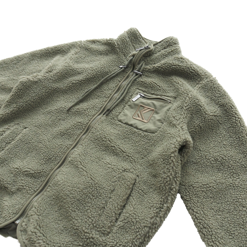 KARL KANI SHERPA FLEECE ZIP JACKET – SAGE GREEN