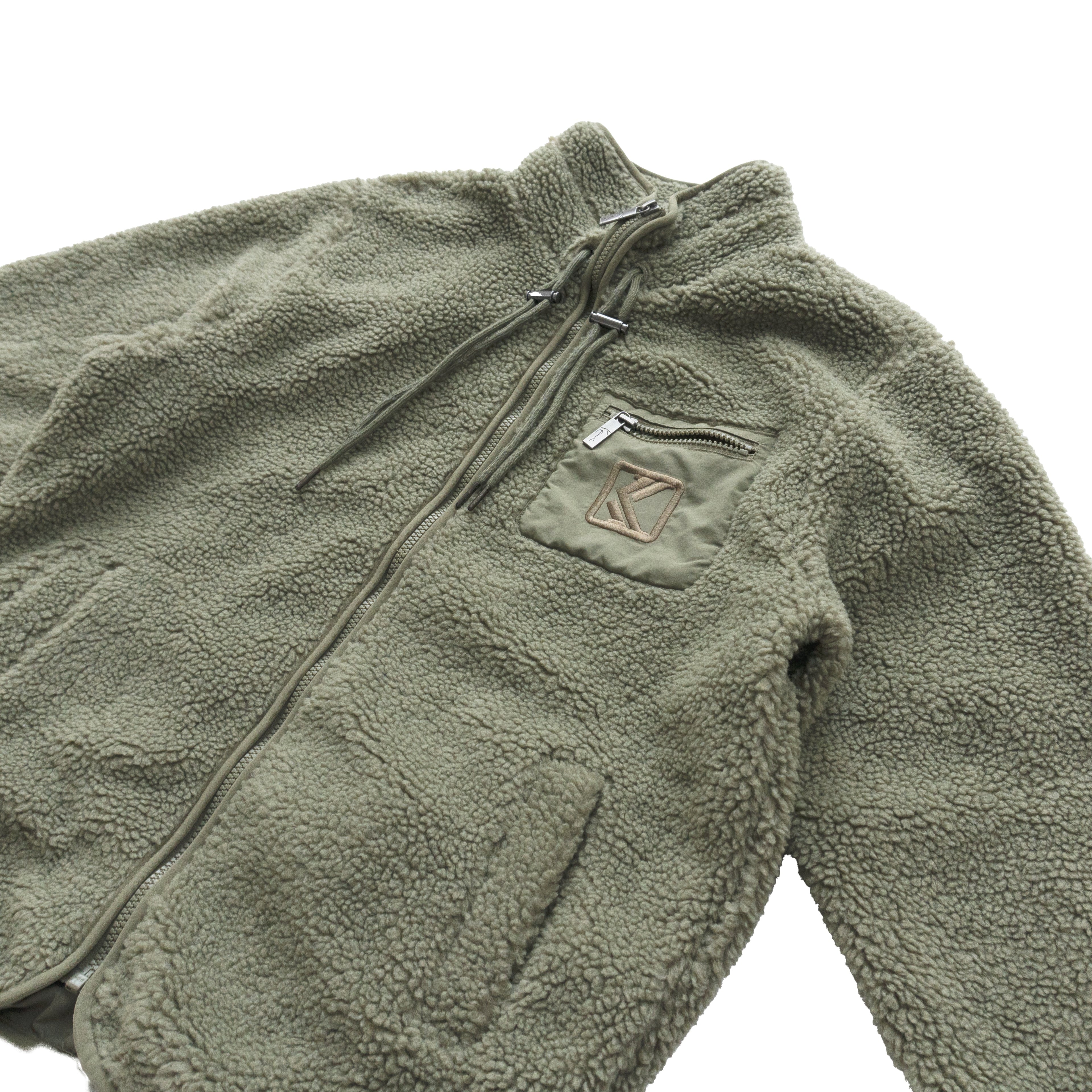 KARL KANI SHERPA FLEECE ZIP JACKET – SAGE GREEN