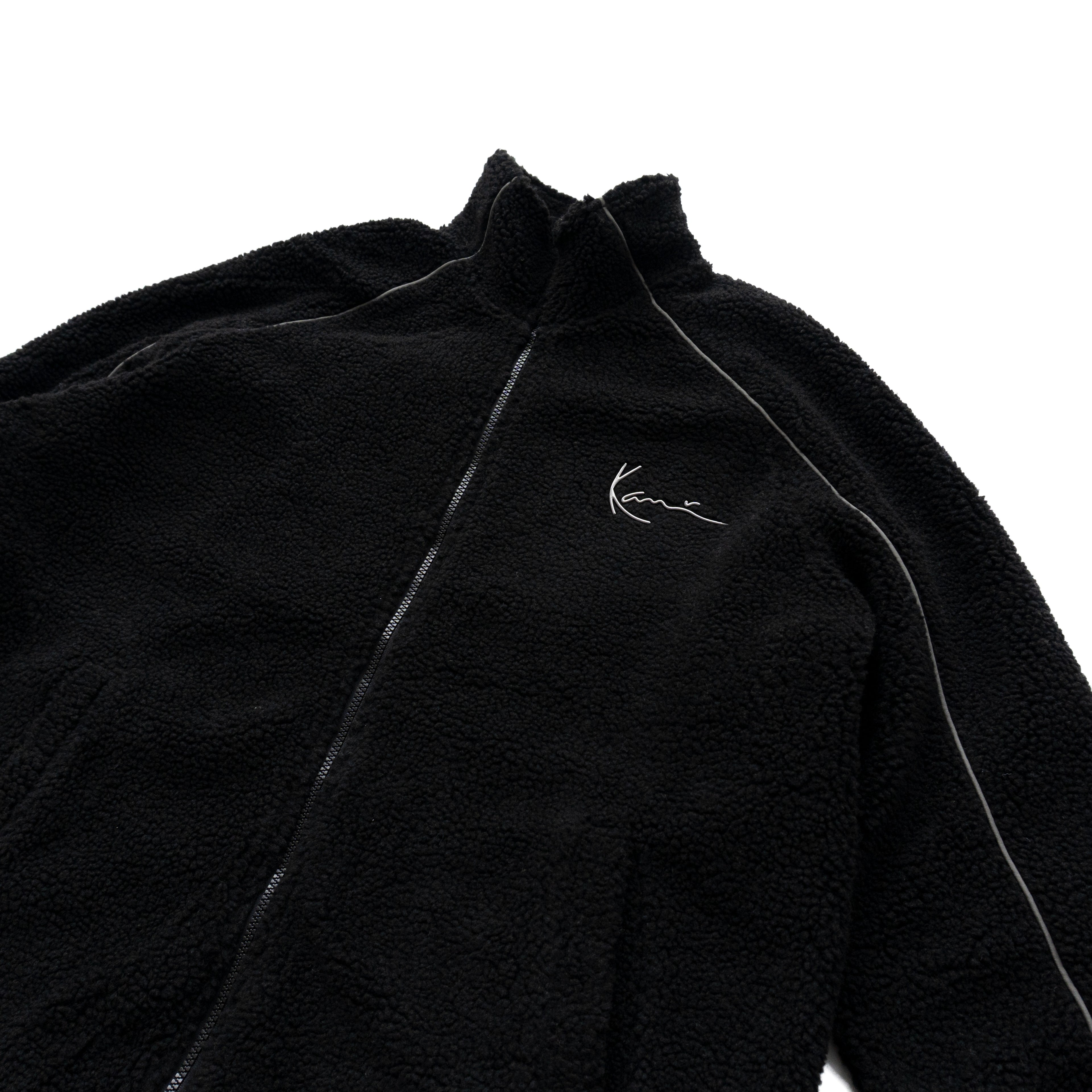 KARL KANI SHERPA FLEECE ZIP JACKET – BLACK