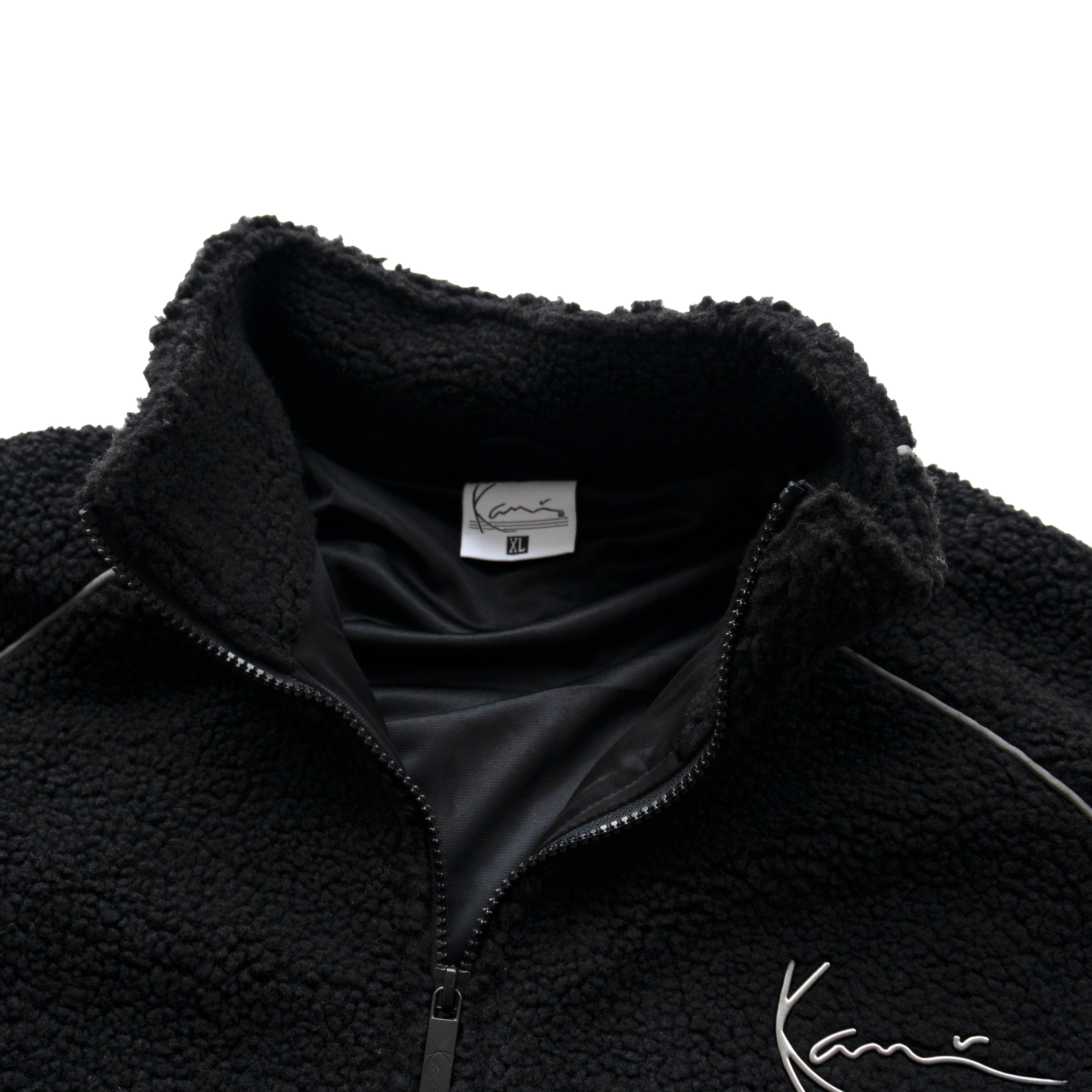 KARL KANI SHERPA FLEECE ZIP JACKET – BLACK