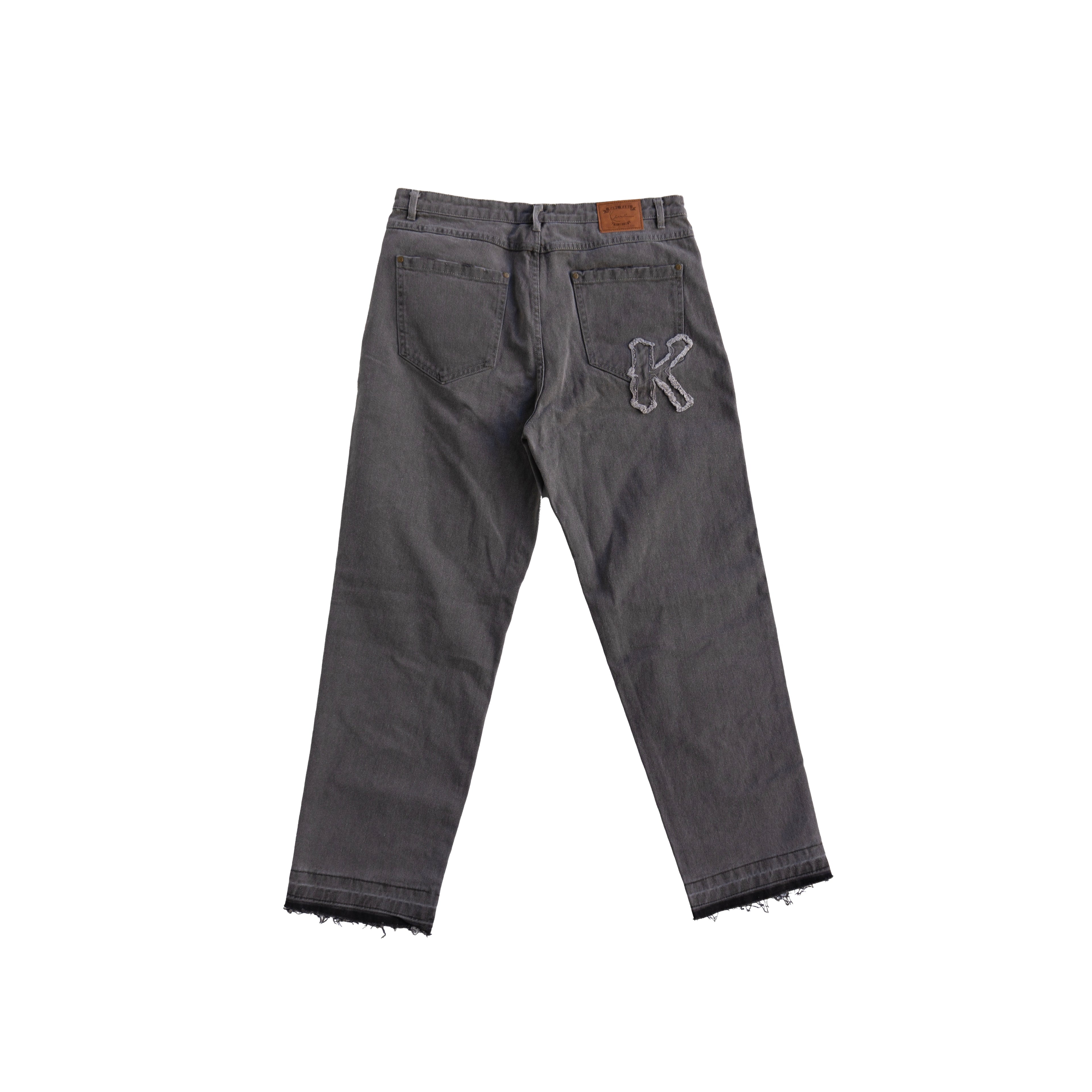 KARL KANI DISTRESSED LOGO JEANS – GREY