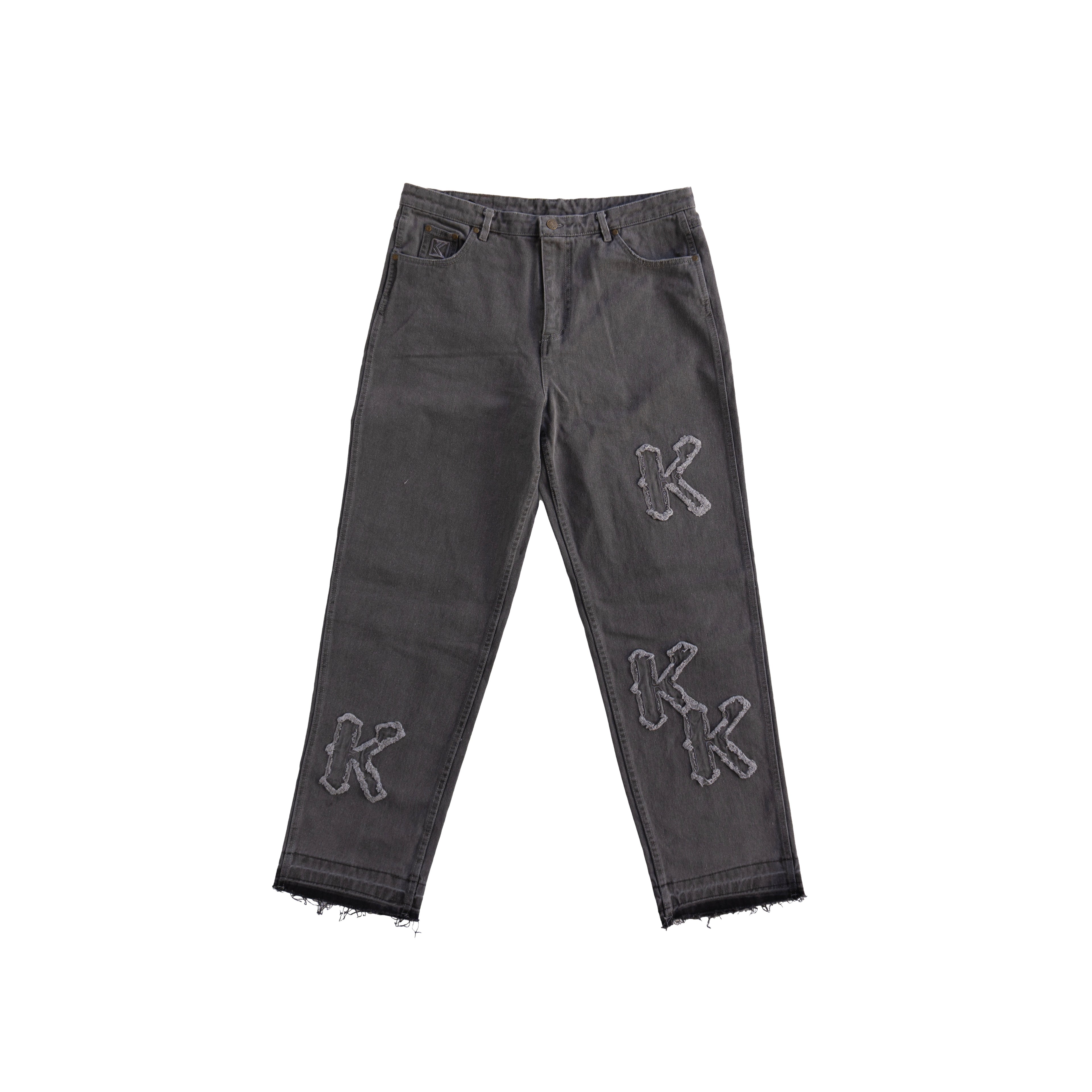 KARL KANI DISTRESSED LOGO JEANS – GREY
