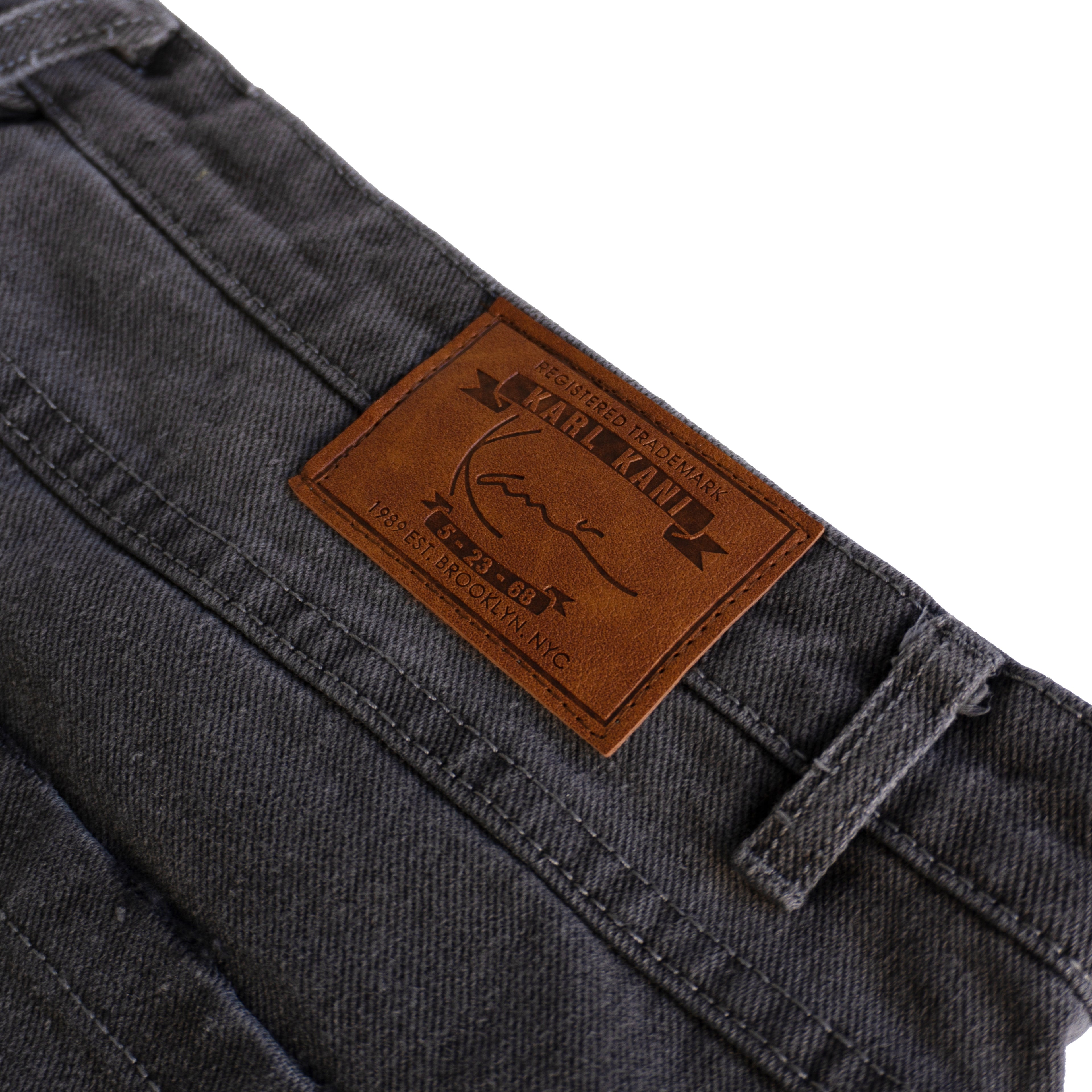 KARL KANI DISTRESSED LOGO JEANS – GREY