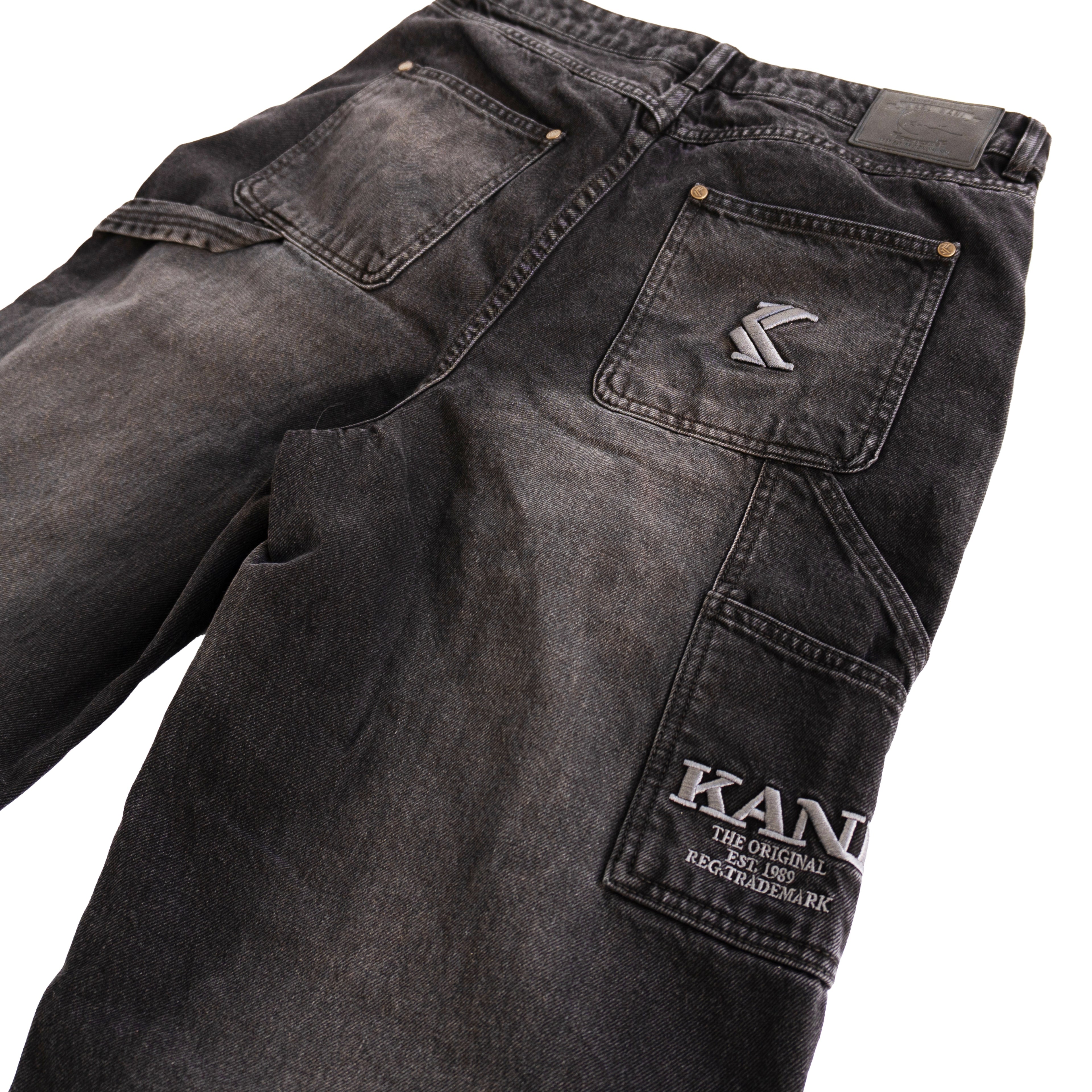 KARL KANI WASHED CARGO JEANS – BLACK (W)