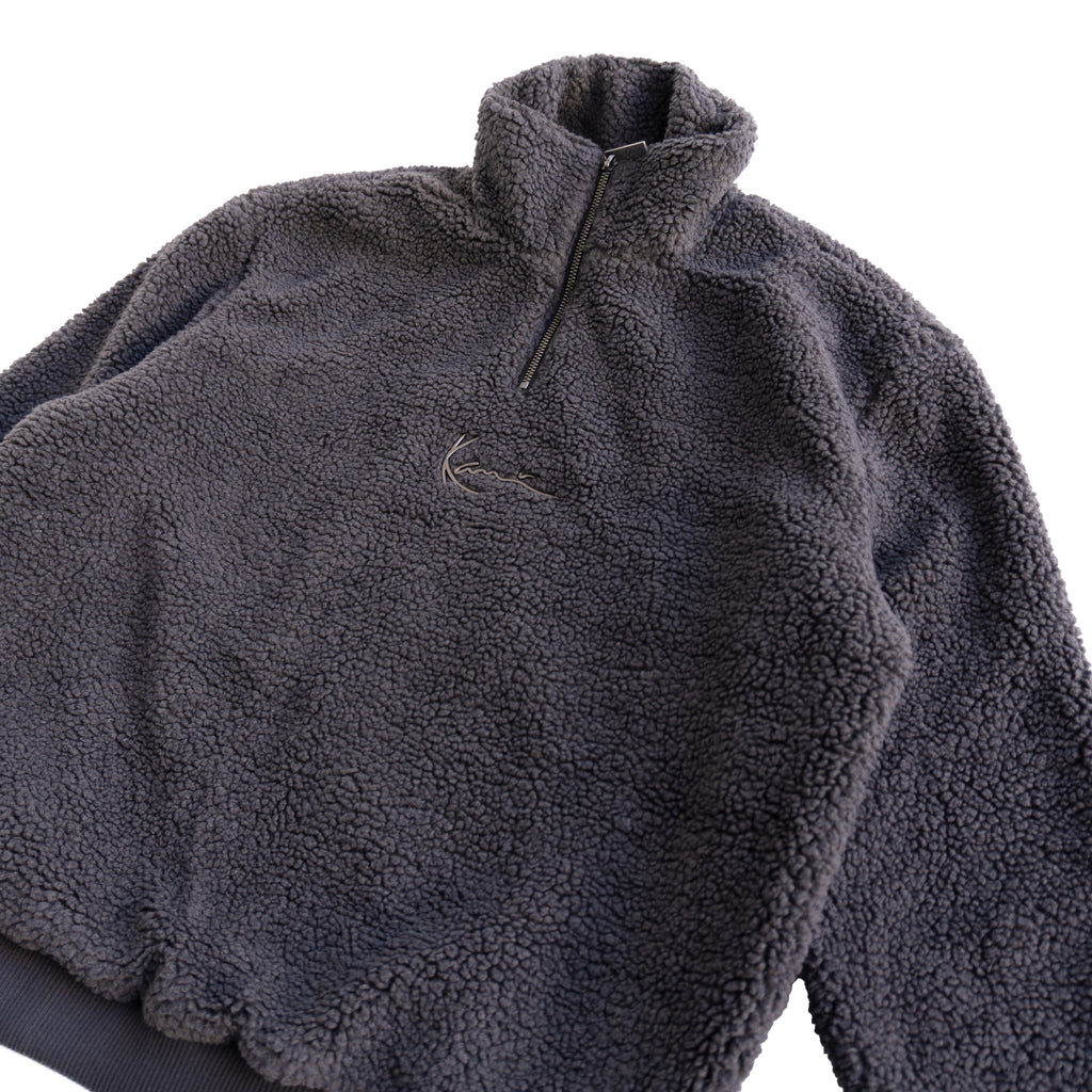 KARL KANI SHERPA QUARTER-ZIP FLEECE – DARK GREY