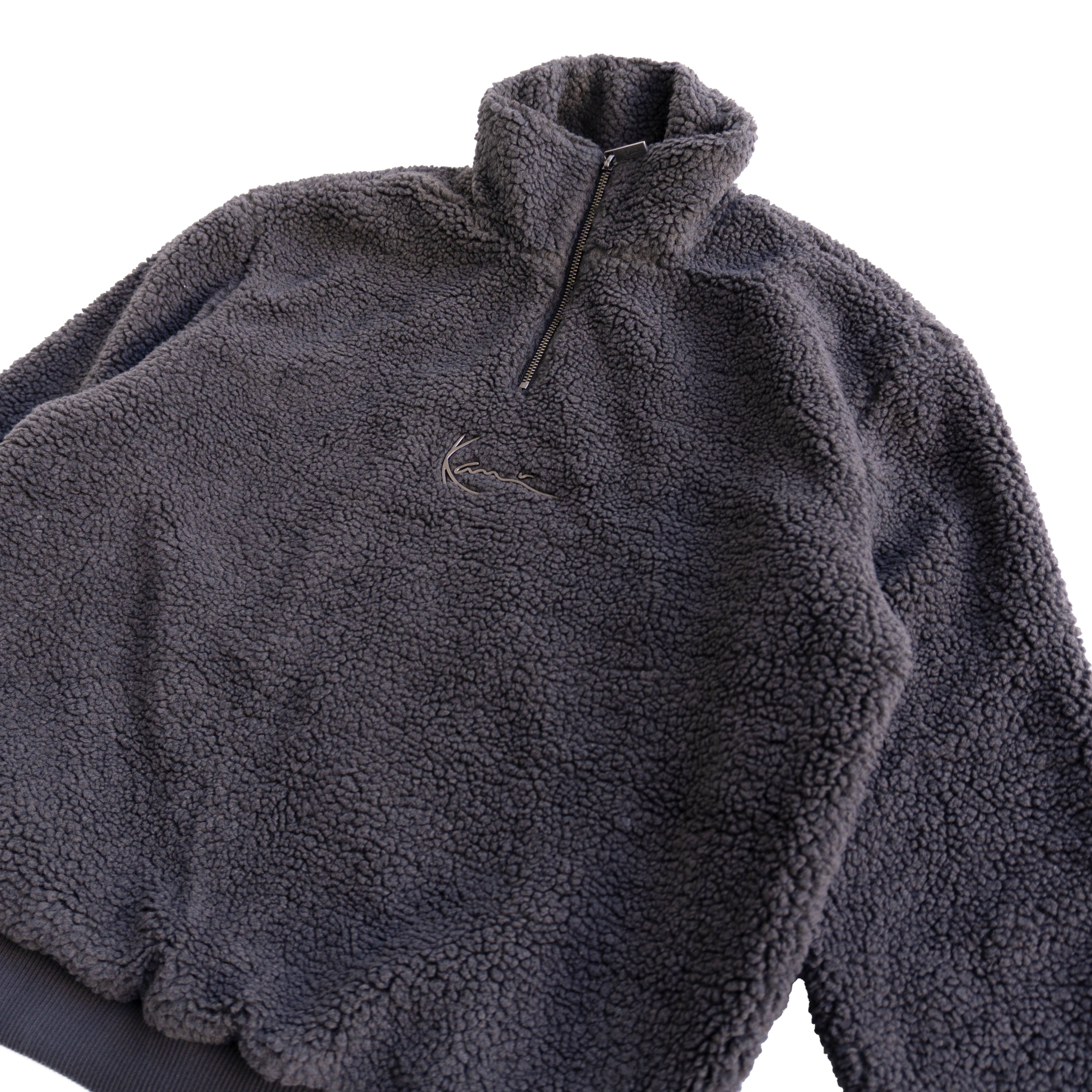 KARL KANI SHERPA QUARTER-ZIP FLEECE – DARK GREY