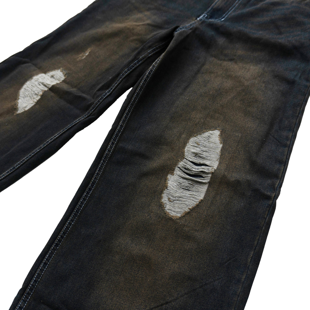 KARL KANI DISTRESSED BAGGY JEANS – BLACK / BROWN WASH