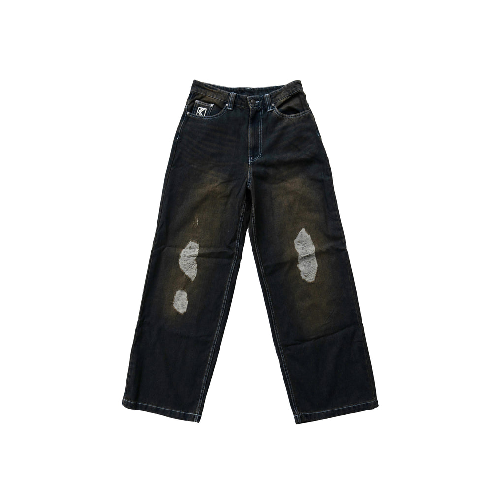 KARL KANI DISTRESSED BAGGY JEANS – BLACK / BROWN WASH