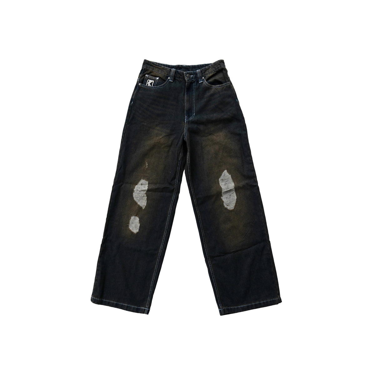 KARL KANI DISTRESSED BAGGY JEANS – BLACK / BROWN WASH