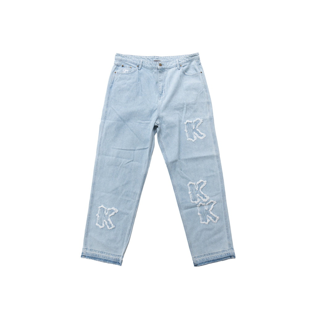 KARL KANI DISTRESSED LOGO BAGGY JEANS – LIGHT BLUE