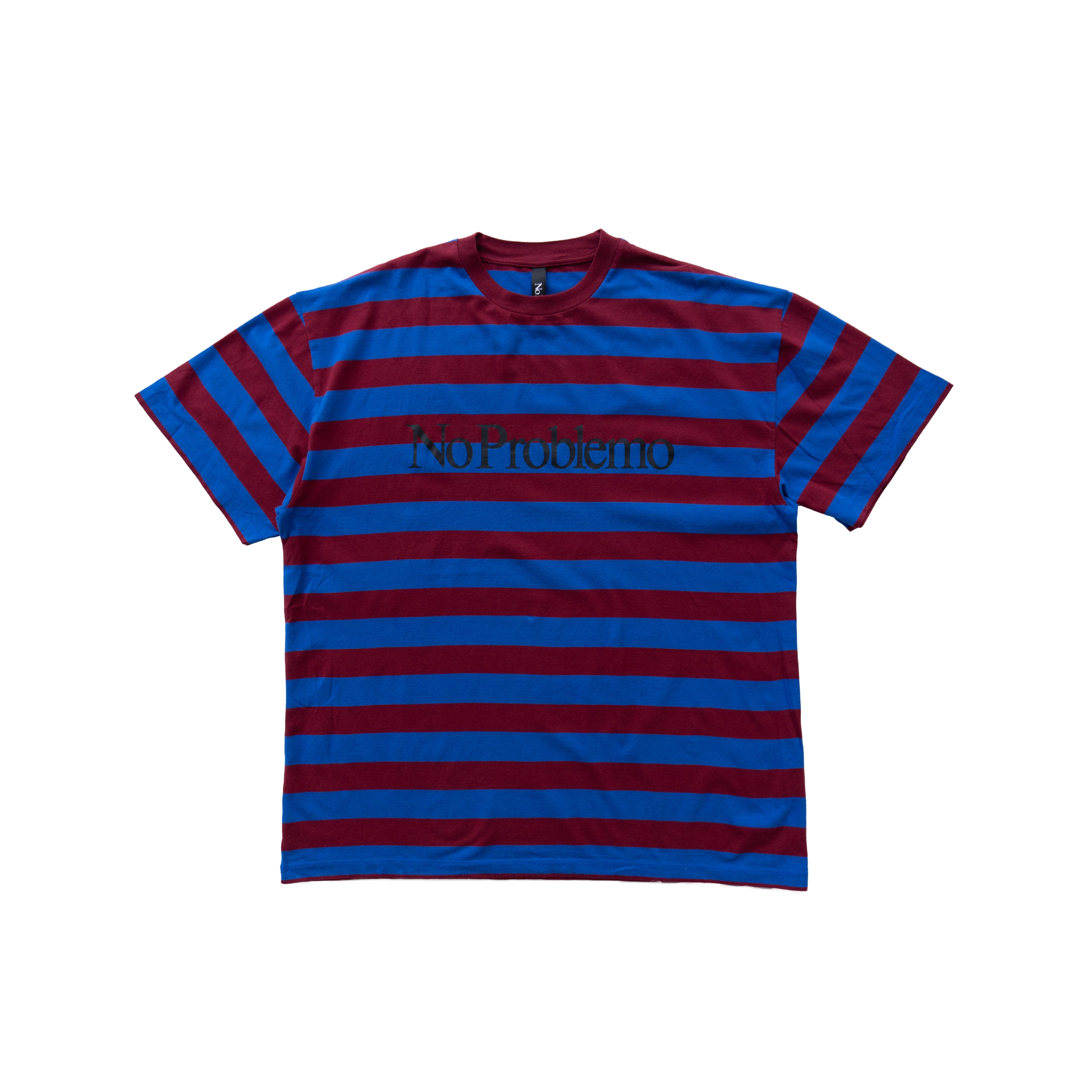 NO PROBLEMO STRIPED LOGO T-SHIRT – BURGUNDY / BLUE