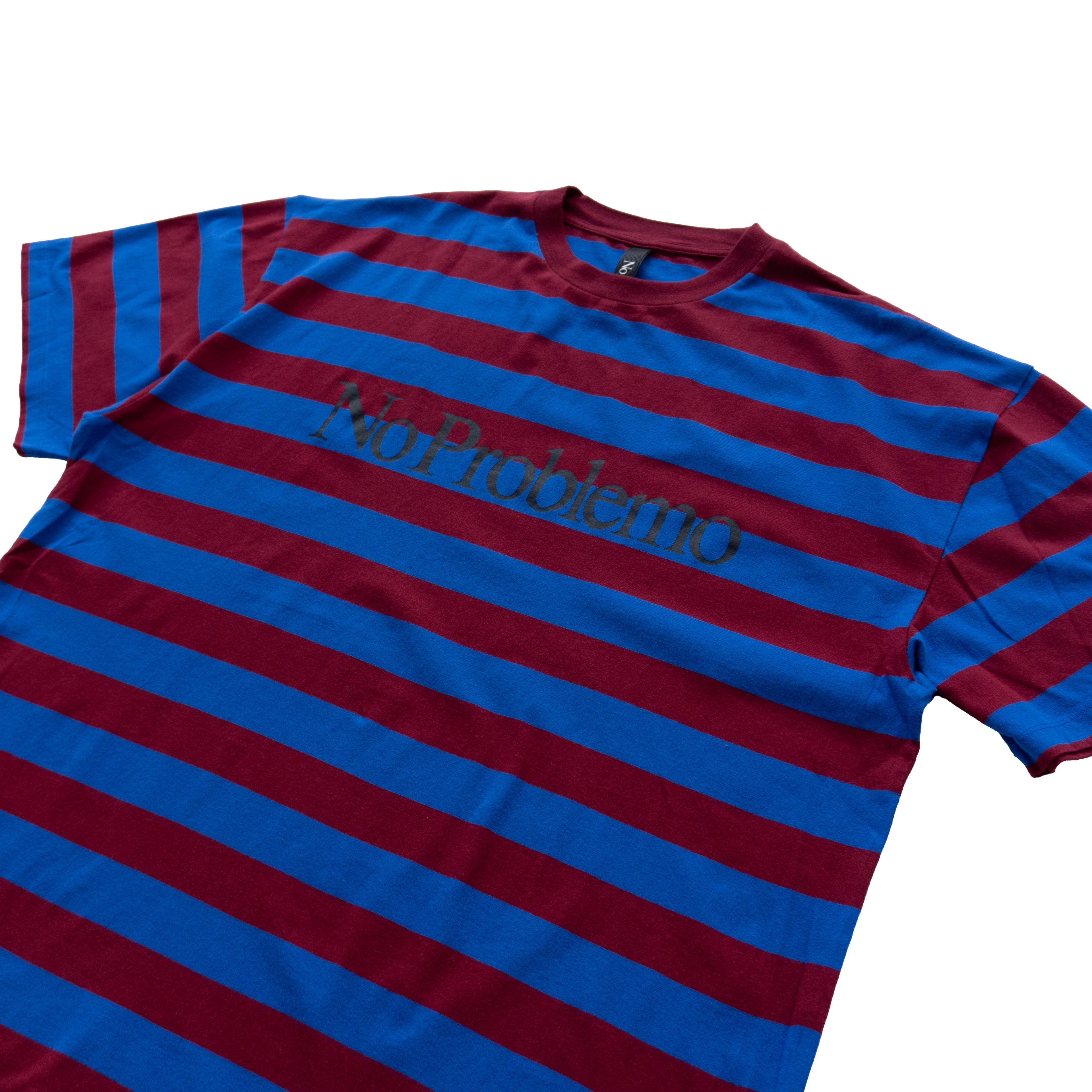 NO PROBLEMO STRIPED LOGO T-SHIRT – BURGUNDY / BLUE