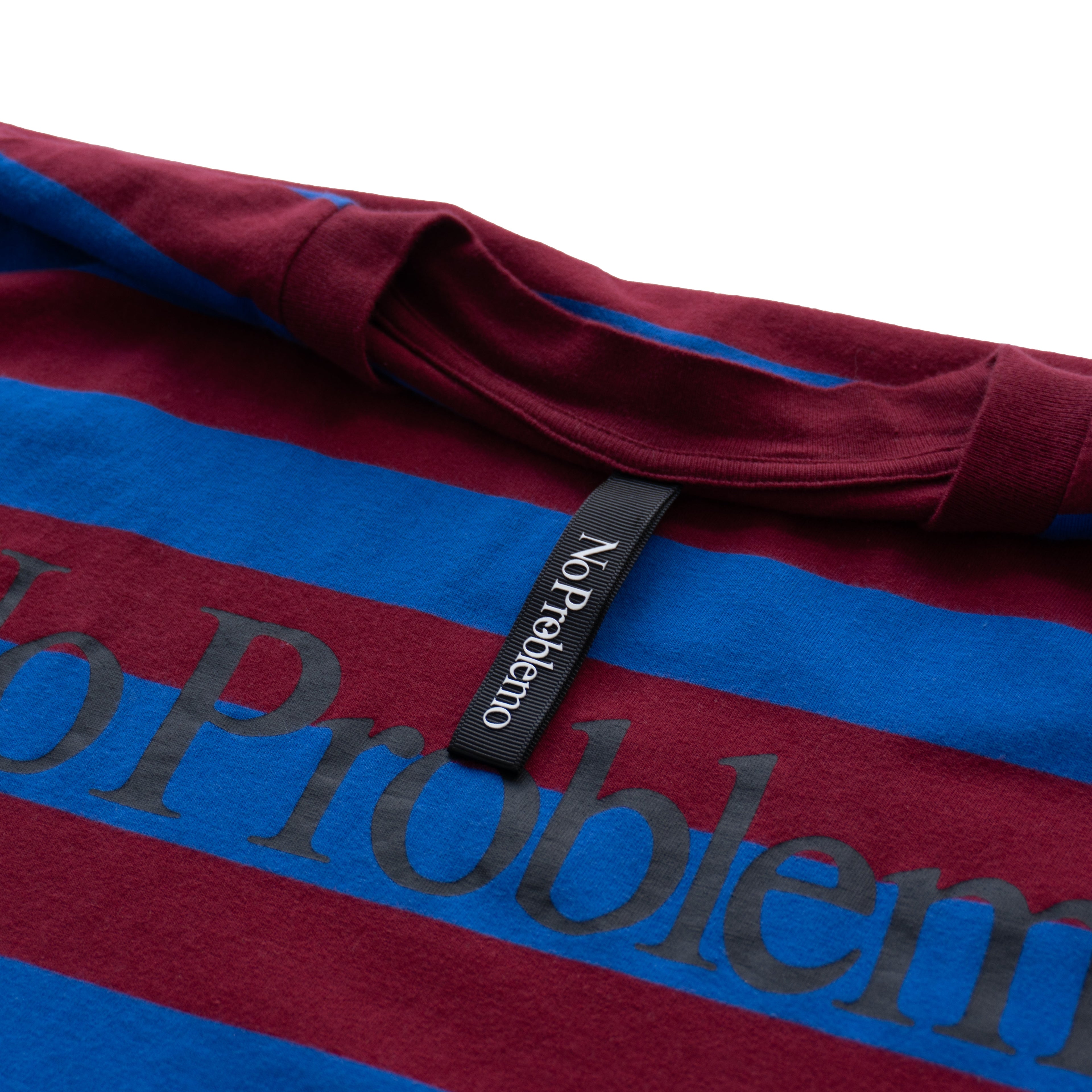 NO PROBLEMO STRIPED LOGO T-SHIRT – BURGUNDY / BLUE